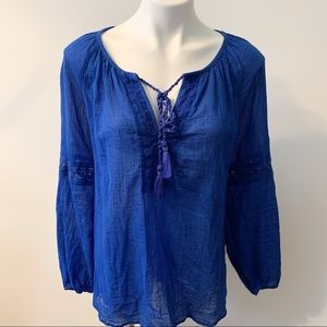 Lane Bryant Boho Tasseled Sheer Tunic Blue 14/16